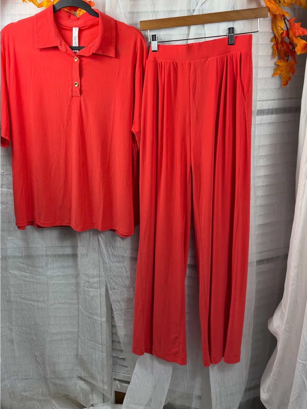 Dear Scarlett Ocean Tide Short Sleeve Top with Matching Bottoms in Tomato Red